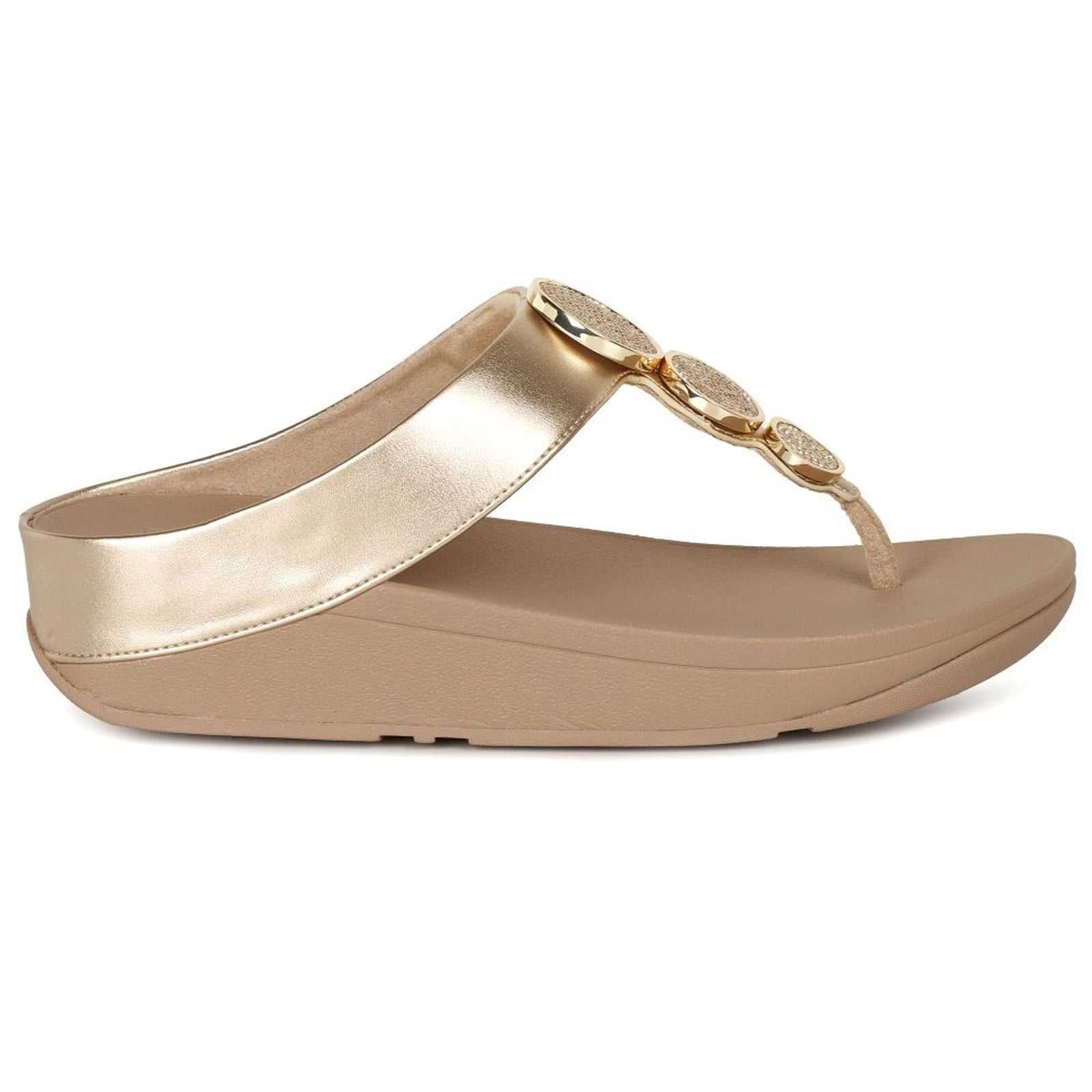 FitFlop Halo Bead Circle Metallic Toe Post Polyurethane Womens Sandals#color_metallic latte beige