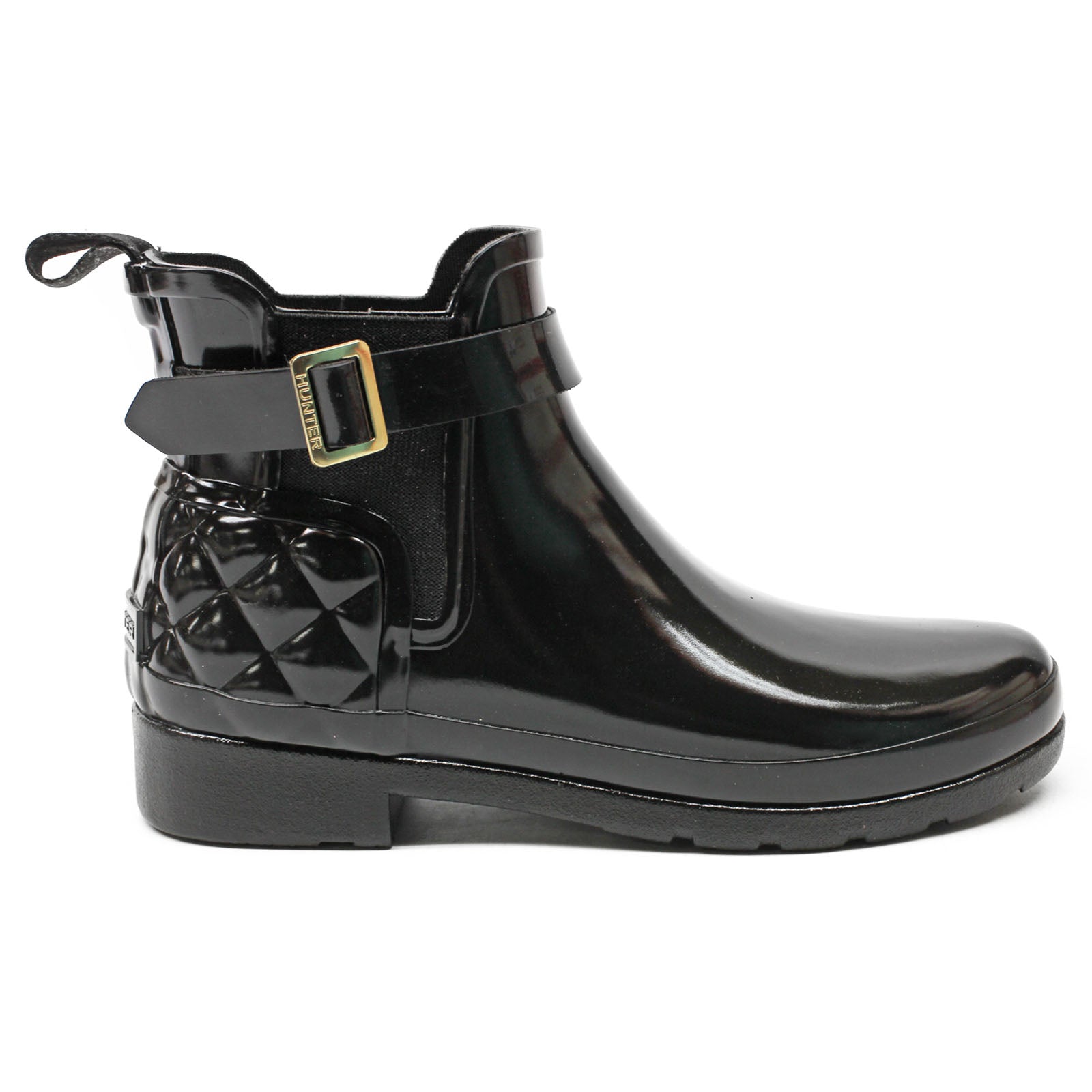 Hunter Refined Gloss Quilt Chelsea WFS1032RGL-BLK Rubber Womens Boots - Black - 38#color_black