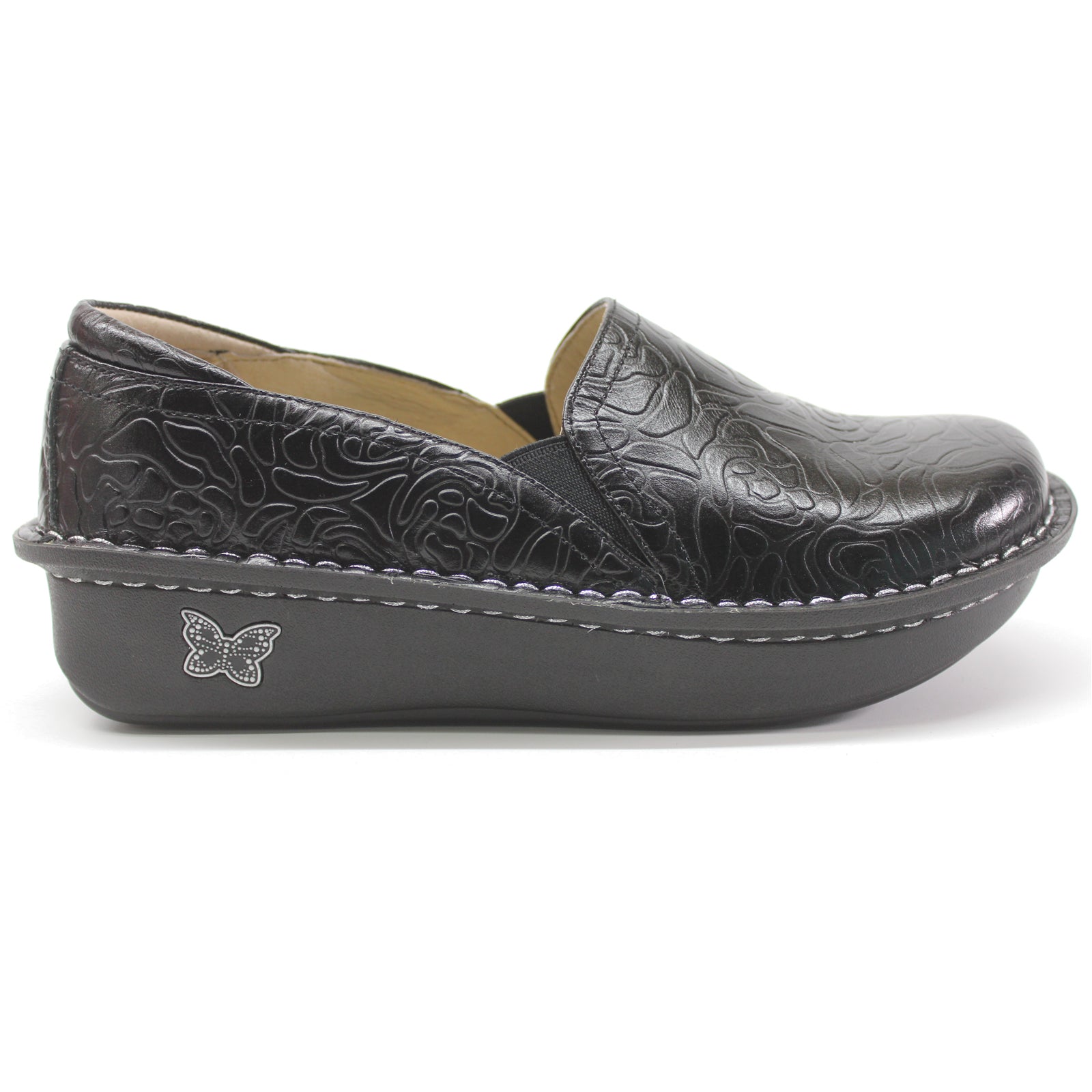 Alegria Debra Leather Womens Shoes#color_black embossed rose