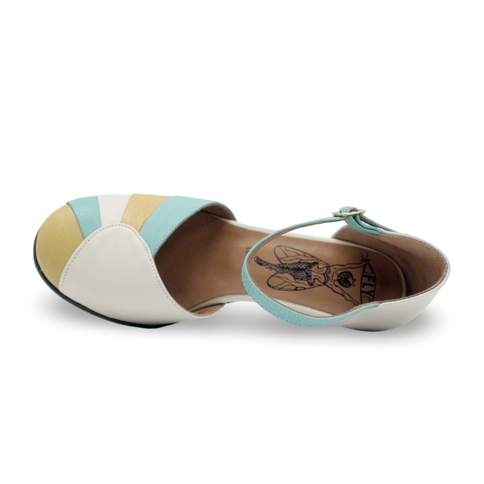 Fly London BESH087FLY Mousse Leather Womens Sandals#color_offwhite spearmint bumblebee
