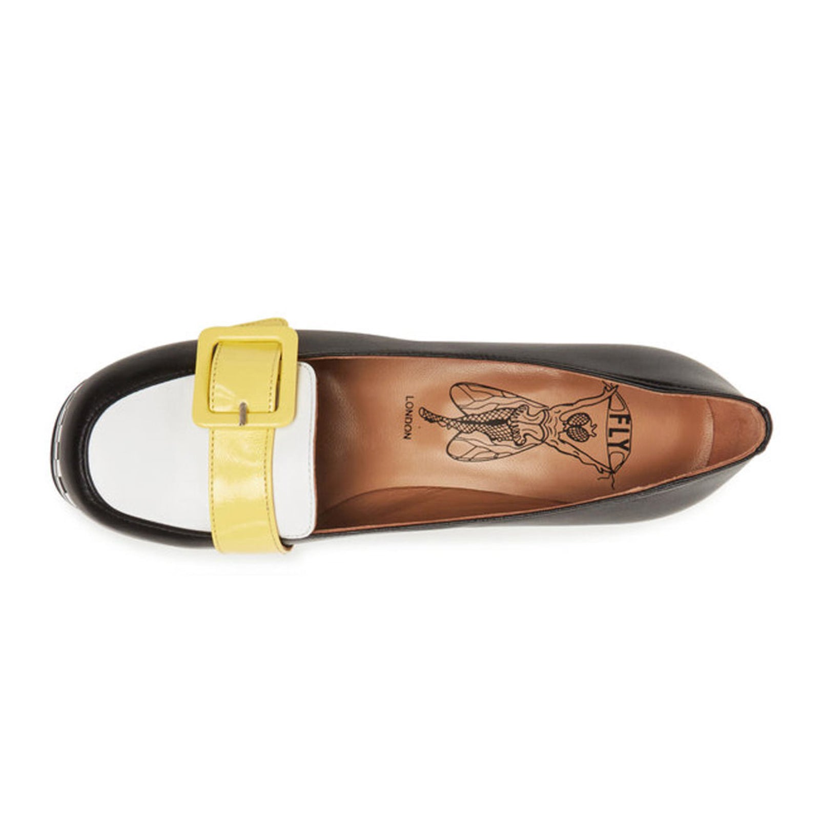 Fly London ELLO242FLY Nappalak Leather Womens Shoes#color_black white lemon