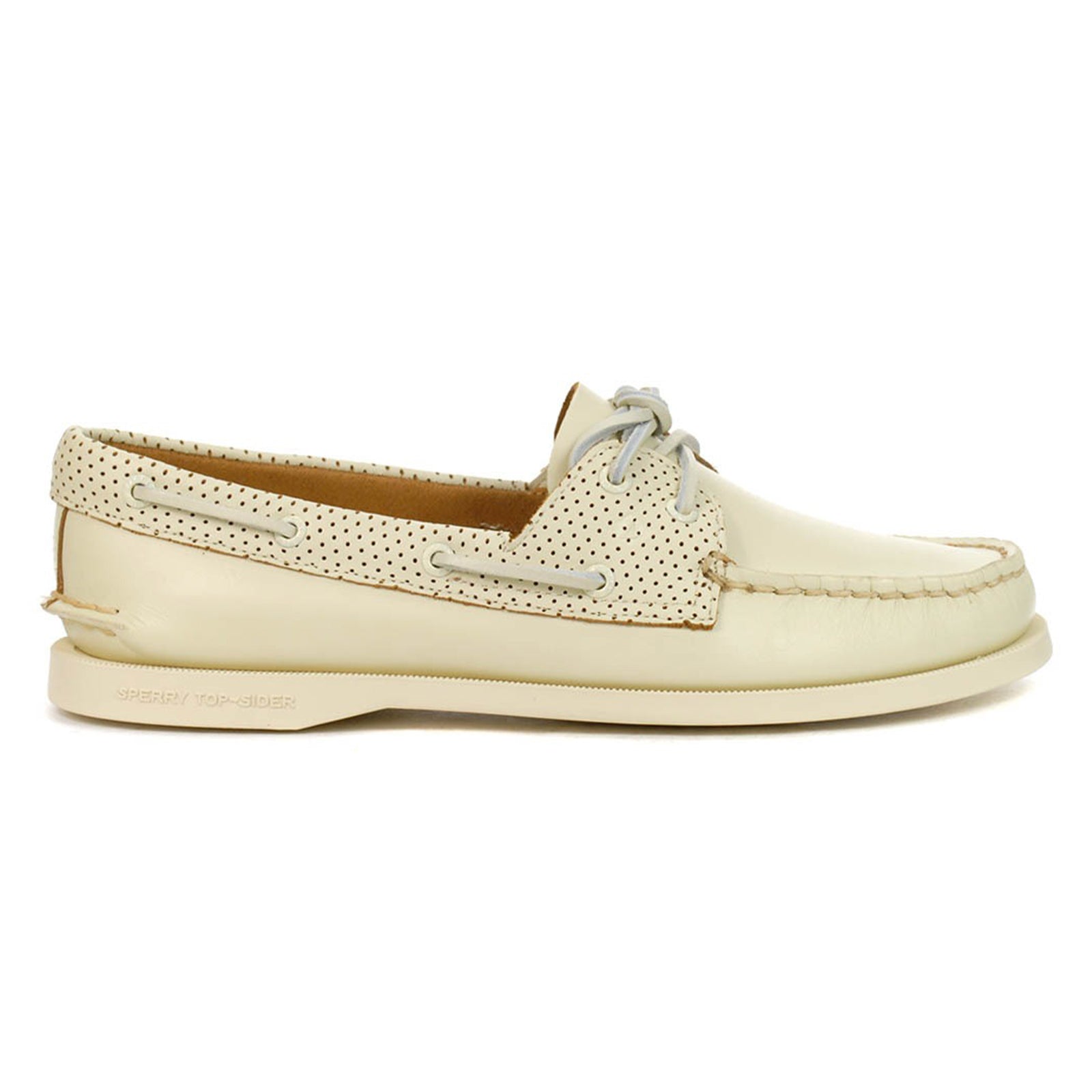 Sperry Authentic Original 2-Eye Pin Perf Full Grain Leather Womens Shoes#color_white