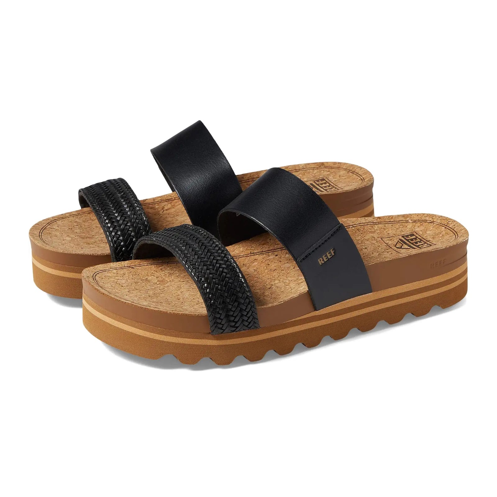 Reef Cushion Vista Hi Vegan Leather Womens Sandals#color_black braid