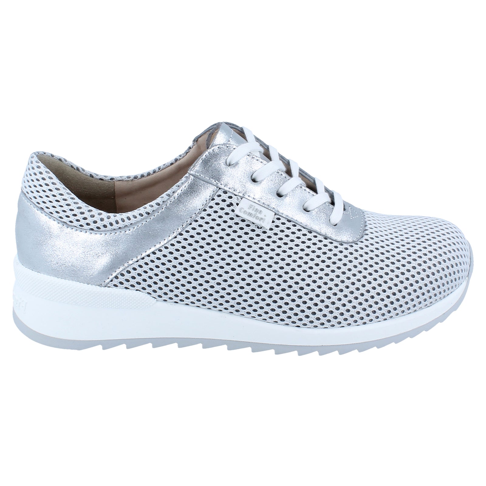 Finn Comfort Cerritos Leather Textile Womens Shoes#color_white silver