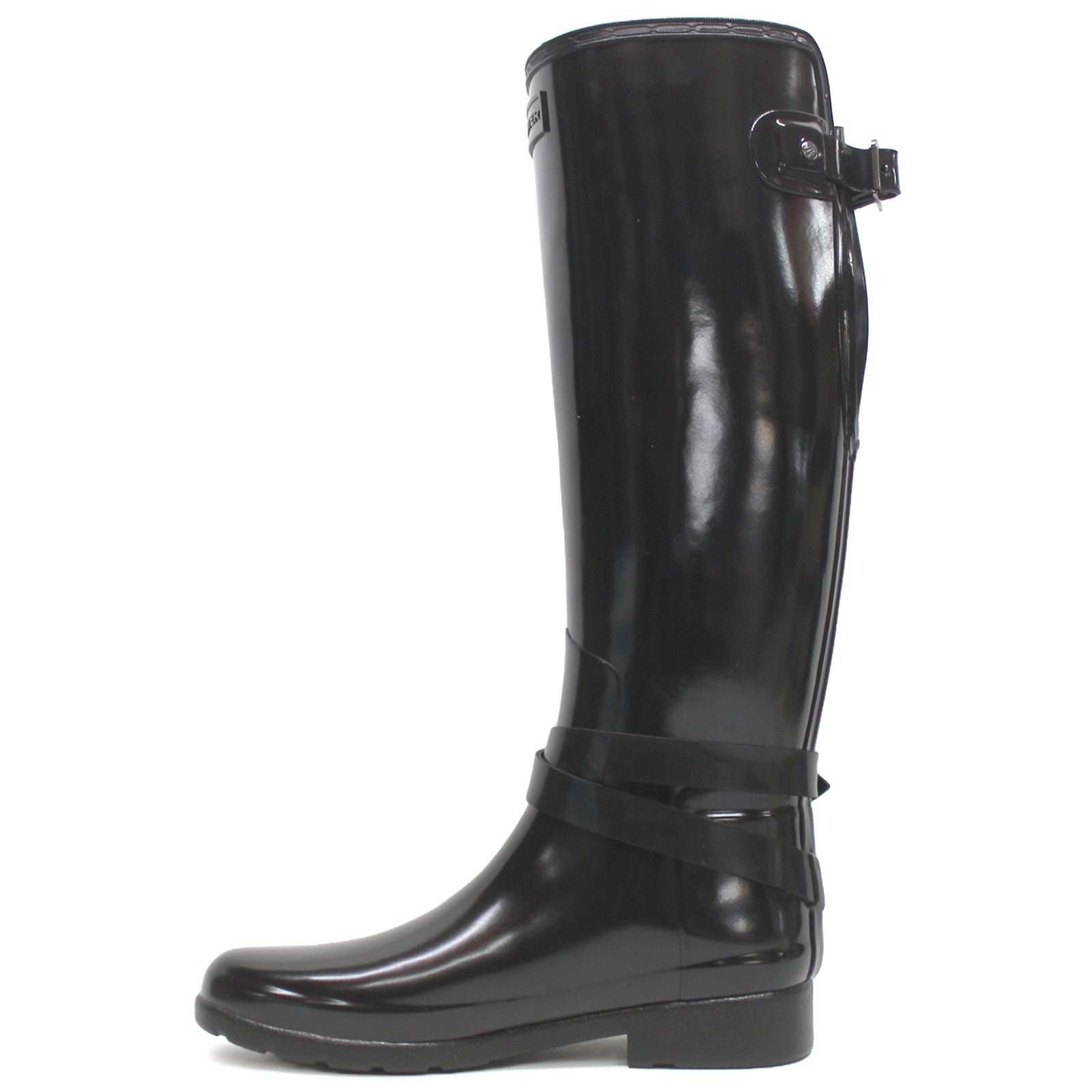 Hunter Refined Gloss Rubber Adjustable Women's Tall Wellington Boots#color_black