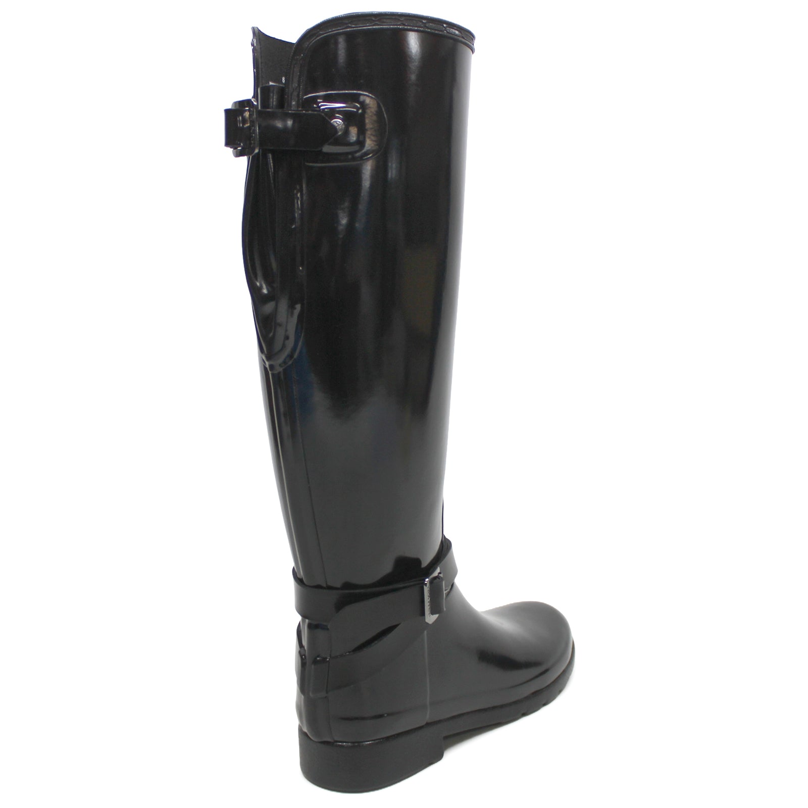 Hunter Refined Gloss Rubber Adjustable Women's Tall Wellington Boots#color_black