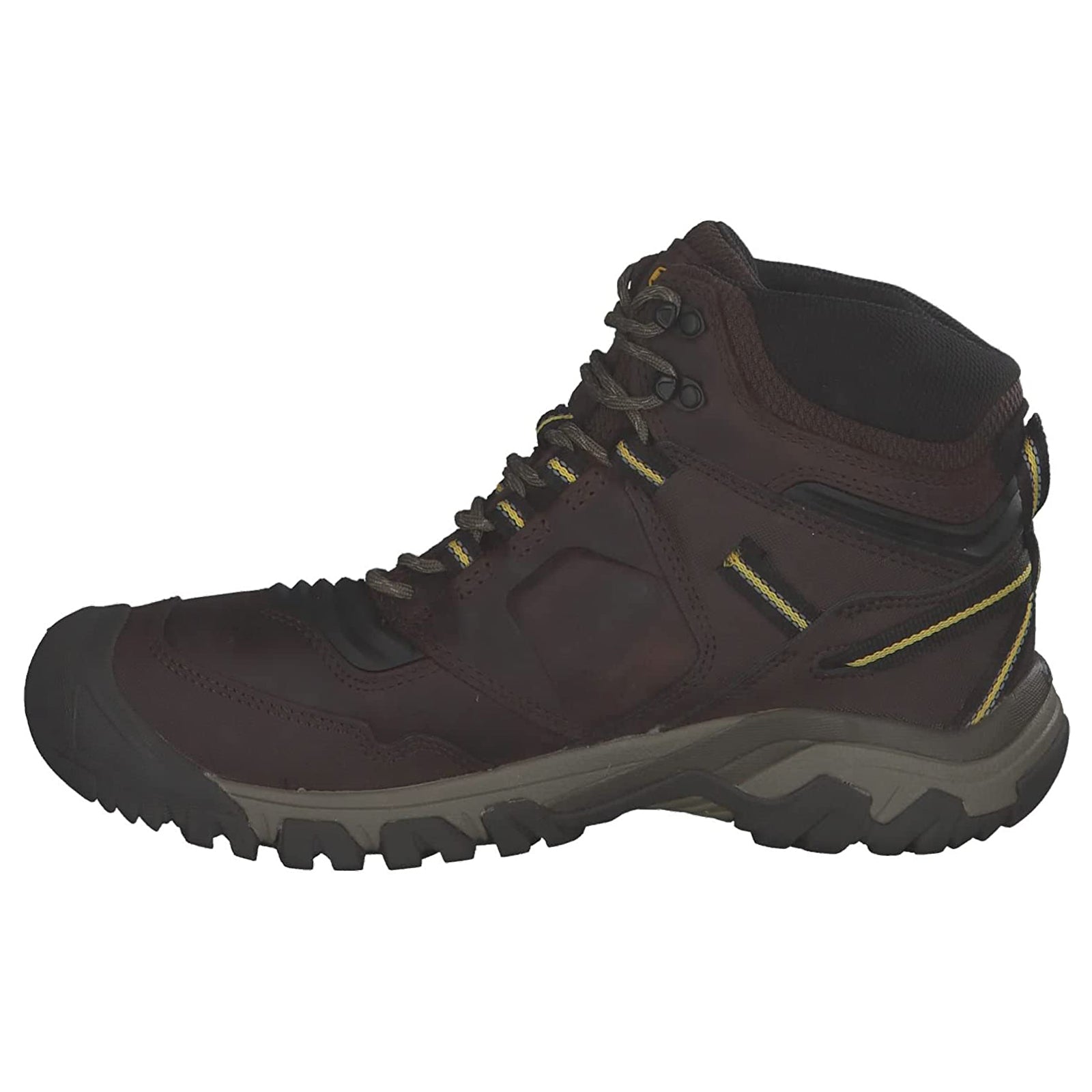 Keen Ridge Flex Mid Leather Textile Mens Boots#color_coffee bean keen yellow