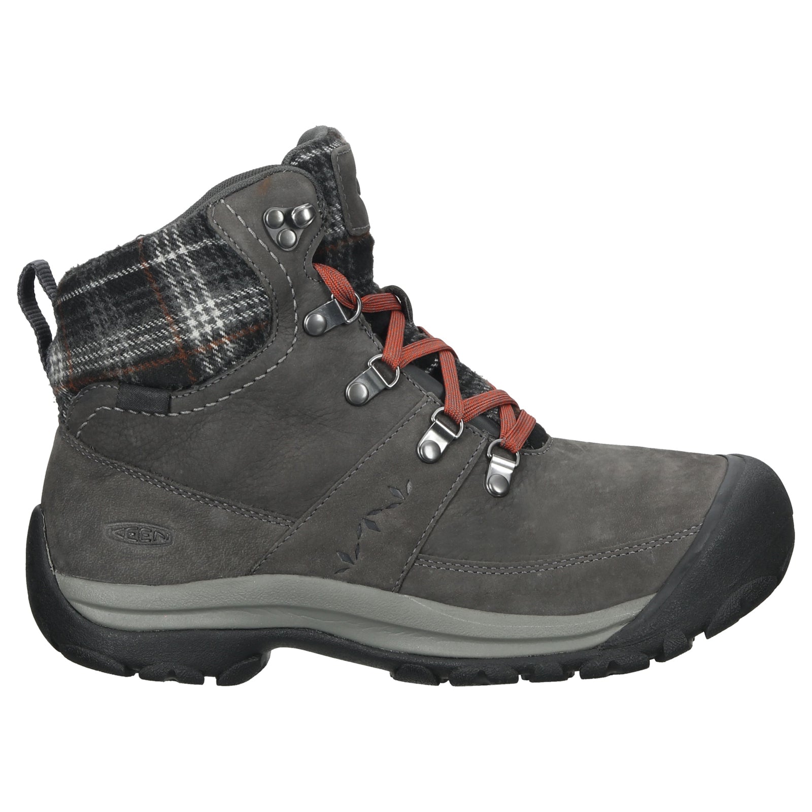 Keen Kaci III Winter Mid Leather Textile Womens Boots#color_magnet black plaid