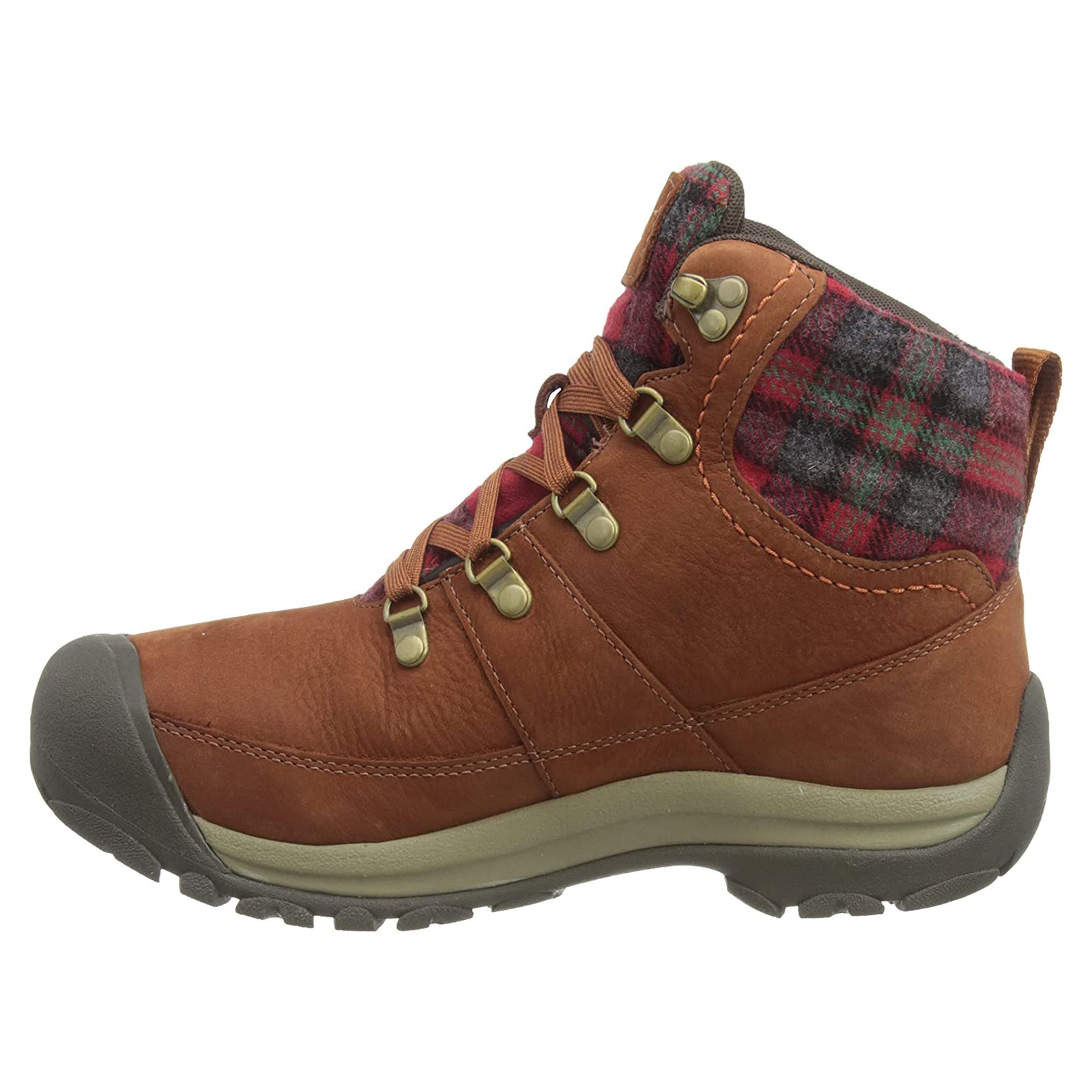 Keen Kaci III Winter Mid 1026718 Leather Textile Womens Boots - Tortoise Shell Red Plaid - 39.5#color_tortoise shell red plaid
