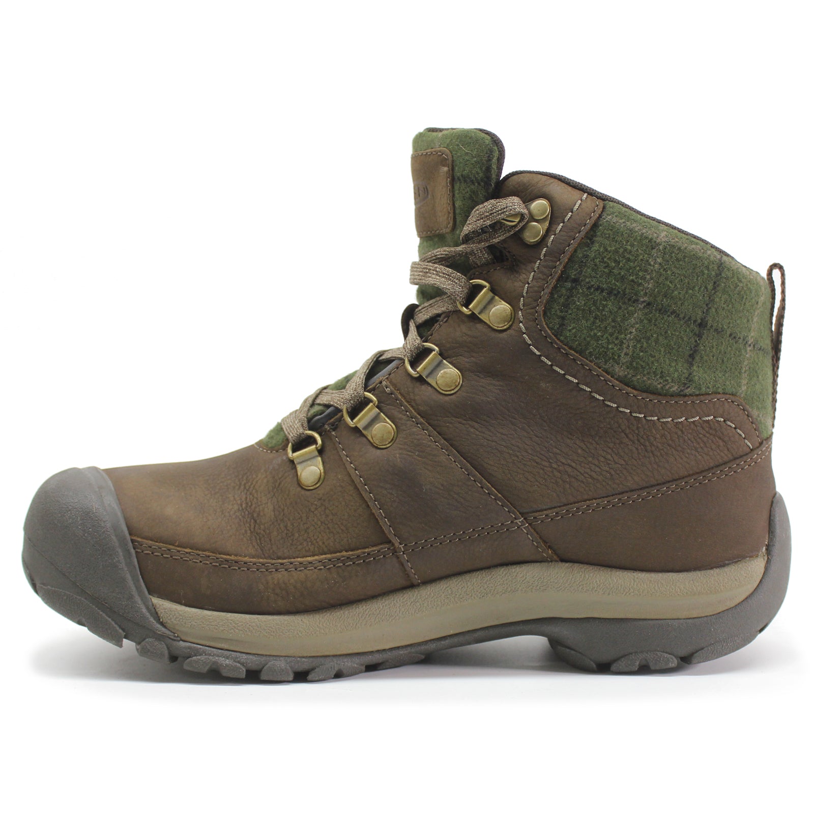 Keen Kaci III Winter Mid Leather Textile Womens Boots#color_dark earth green plaid