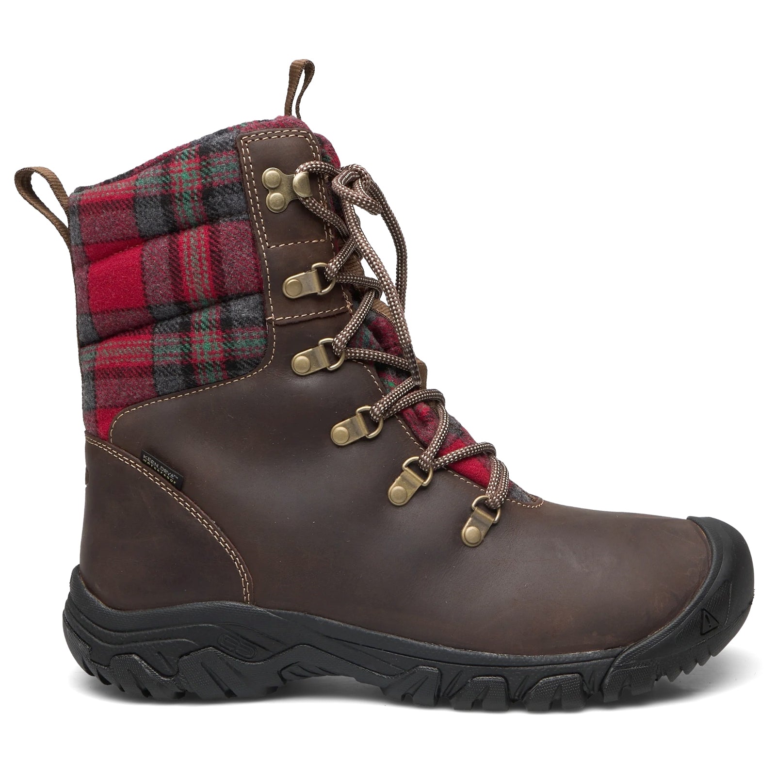 Keen Greta Leather Textile Womens Boots#color_dark brown red plaid