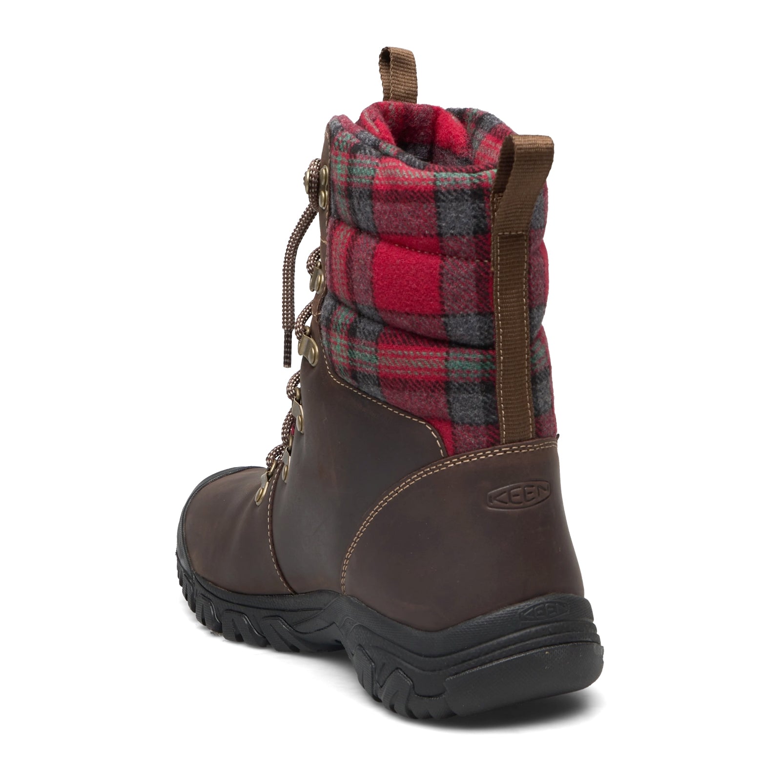 Keen Greta Leather Textile Womens Boots#color_dark brown red plaid