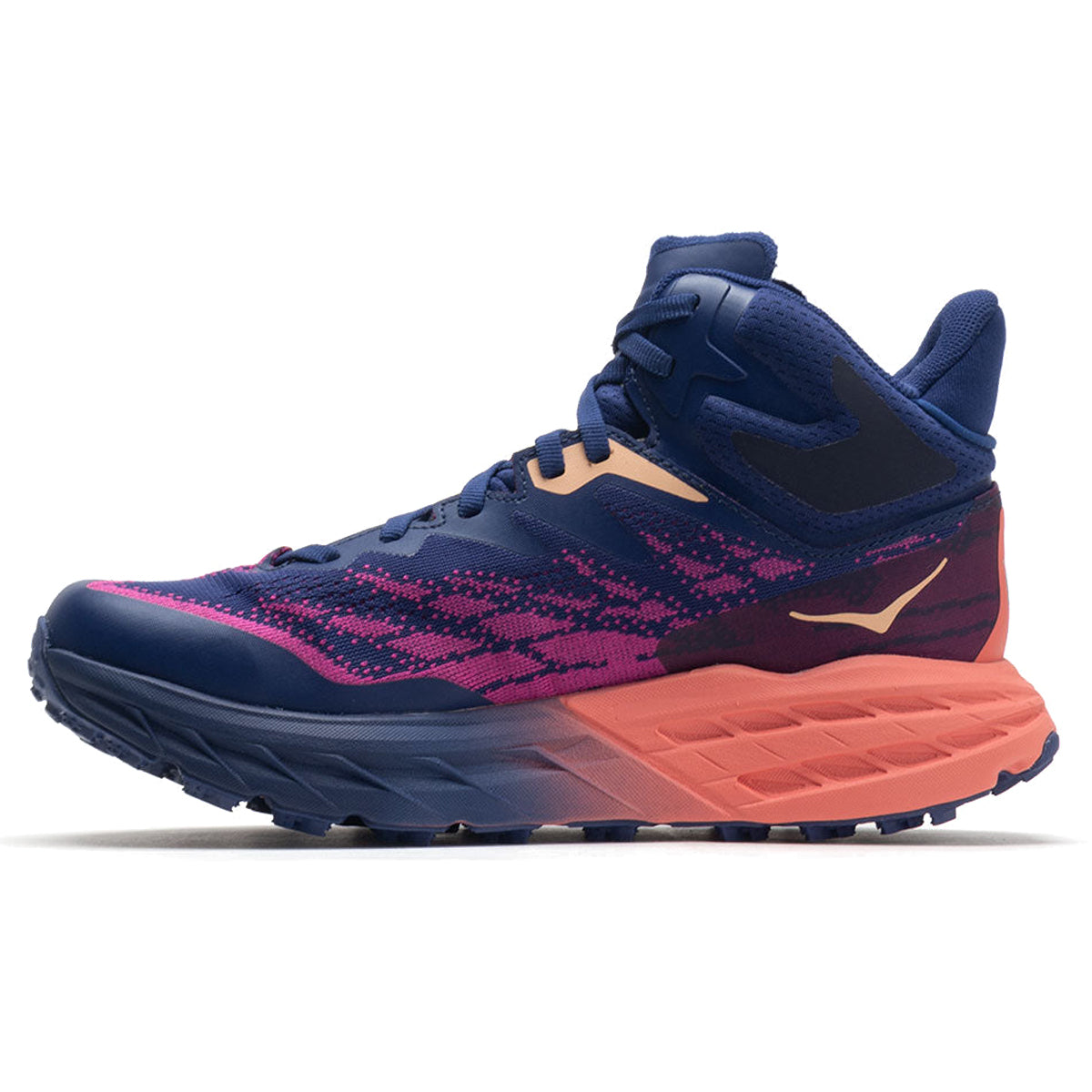 Hoka Speedgoat 5 Mid GTX Textile Synthetic Womens Trainers#color_bellwether blue camellia
