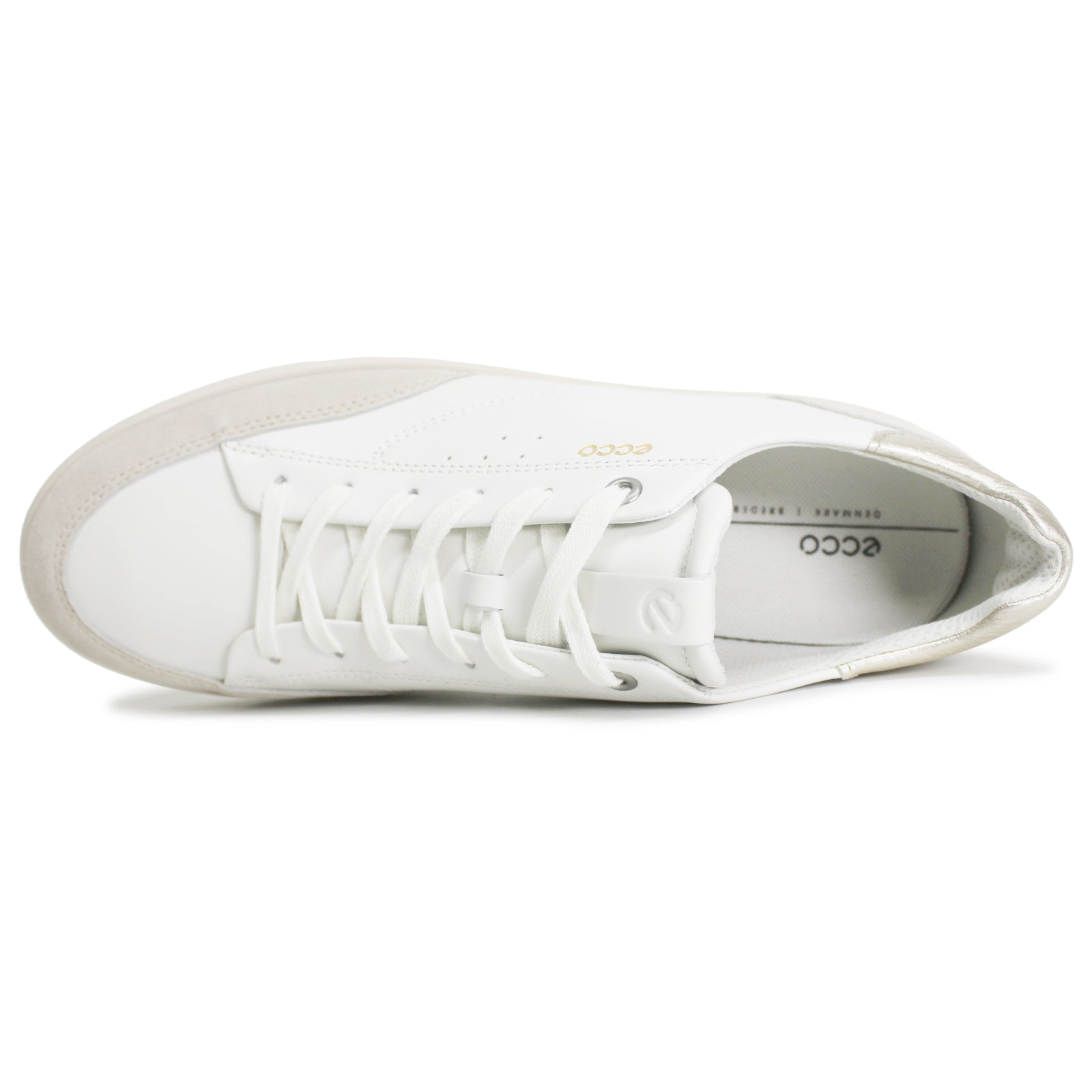 Ecco Street Lite 212853 Nubuck Leather Womens Trainers#color_limestone white pure whte gold