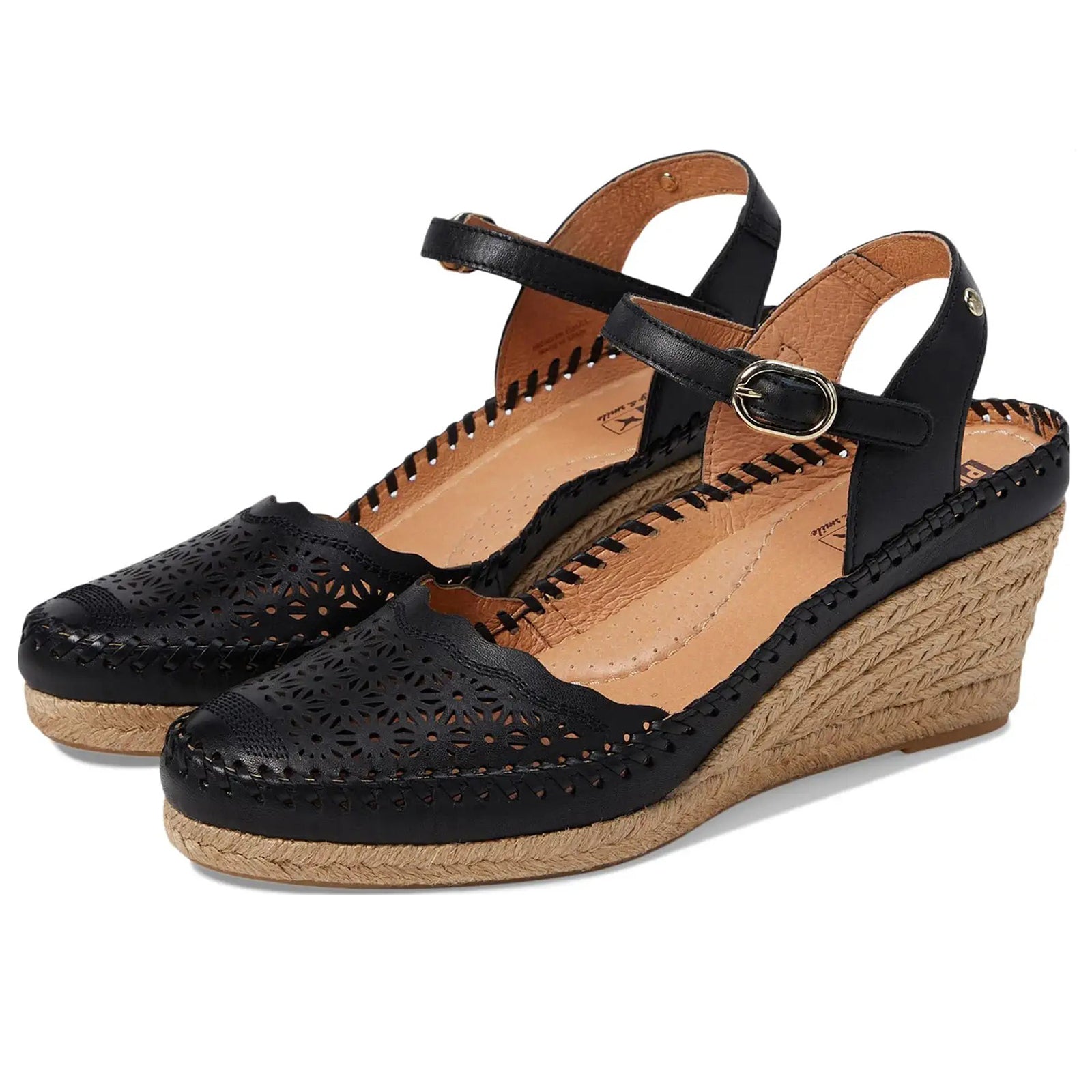 Pikolinos Vila W9Y Leather Womens Sandals#color_black