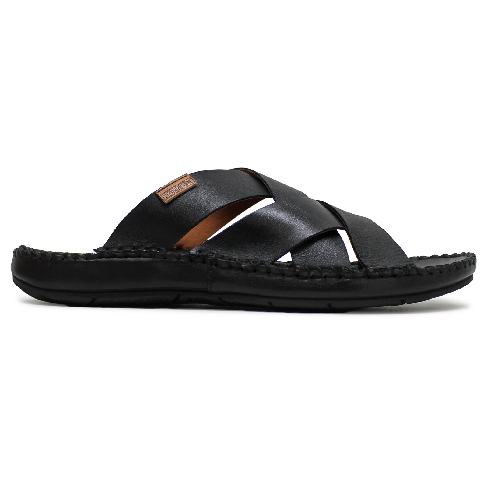 Tarifa Leather Men's Open Back Sandals#color_black