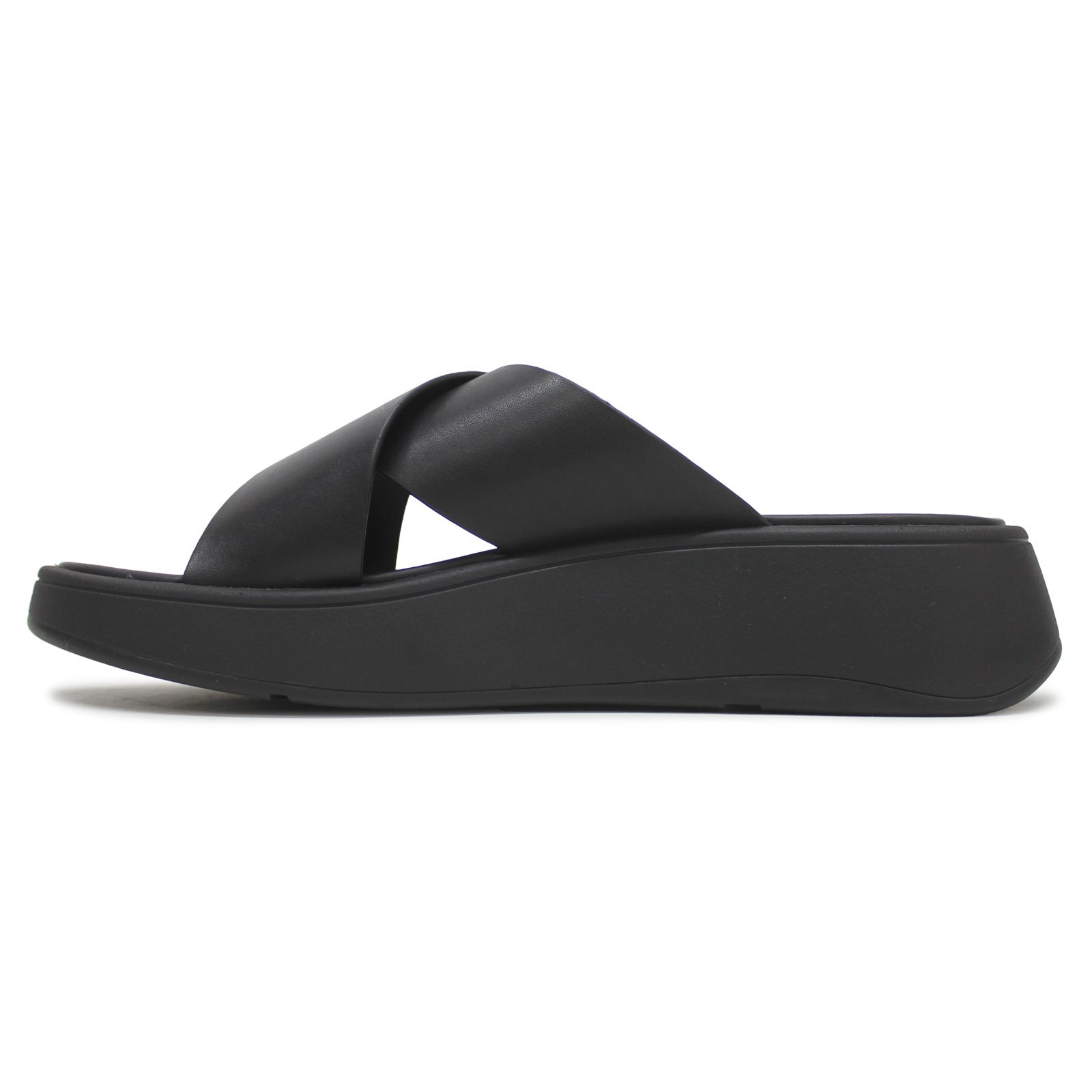 FitFlop F Mode Flatform Cross Leather Womens Sandals#color_all black
