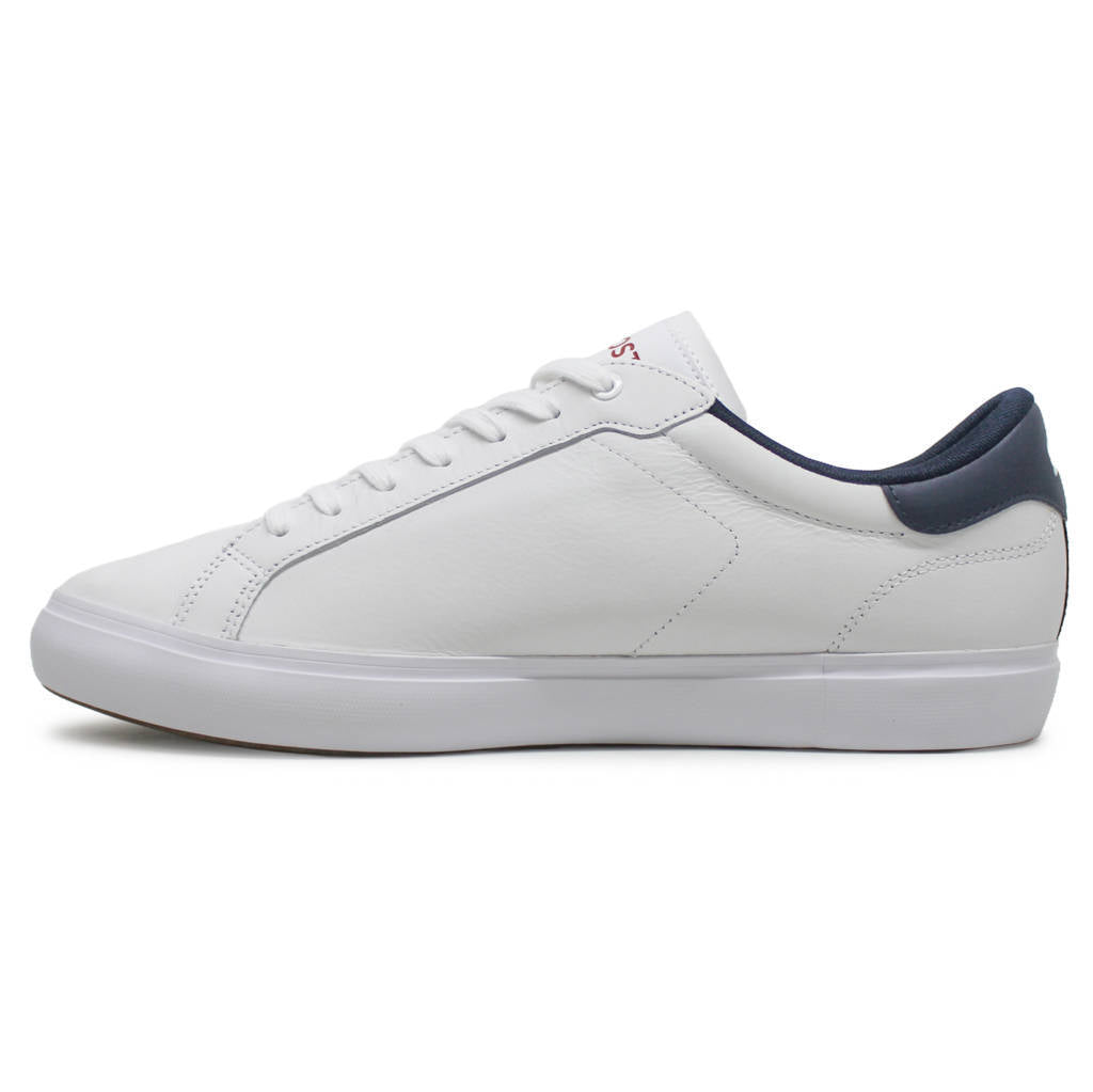 Lacoste Powercourt Leather Synthetic Mens Sneakers#color_white navy red