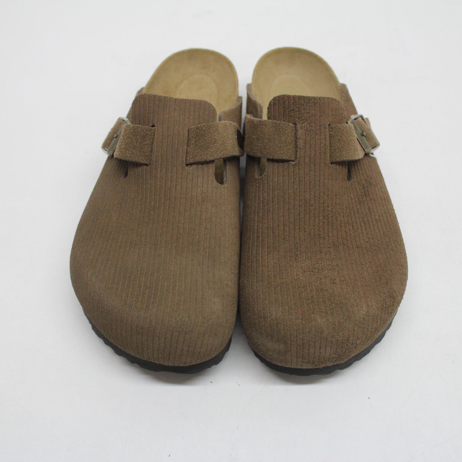 Birkenstock Boston BS 1028227 Suede Leather Embossed Unisex Sandals - Corduroy Dark Tea - 38#color_corduroy dark tea