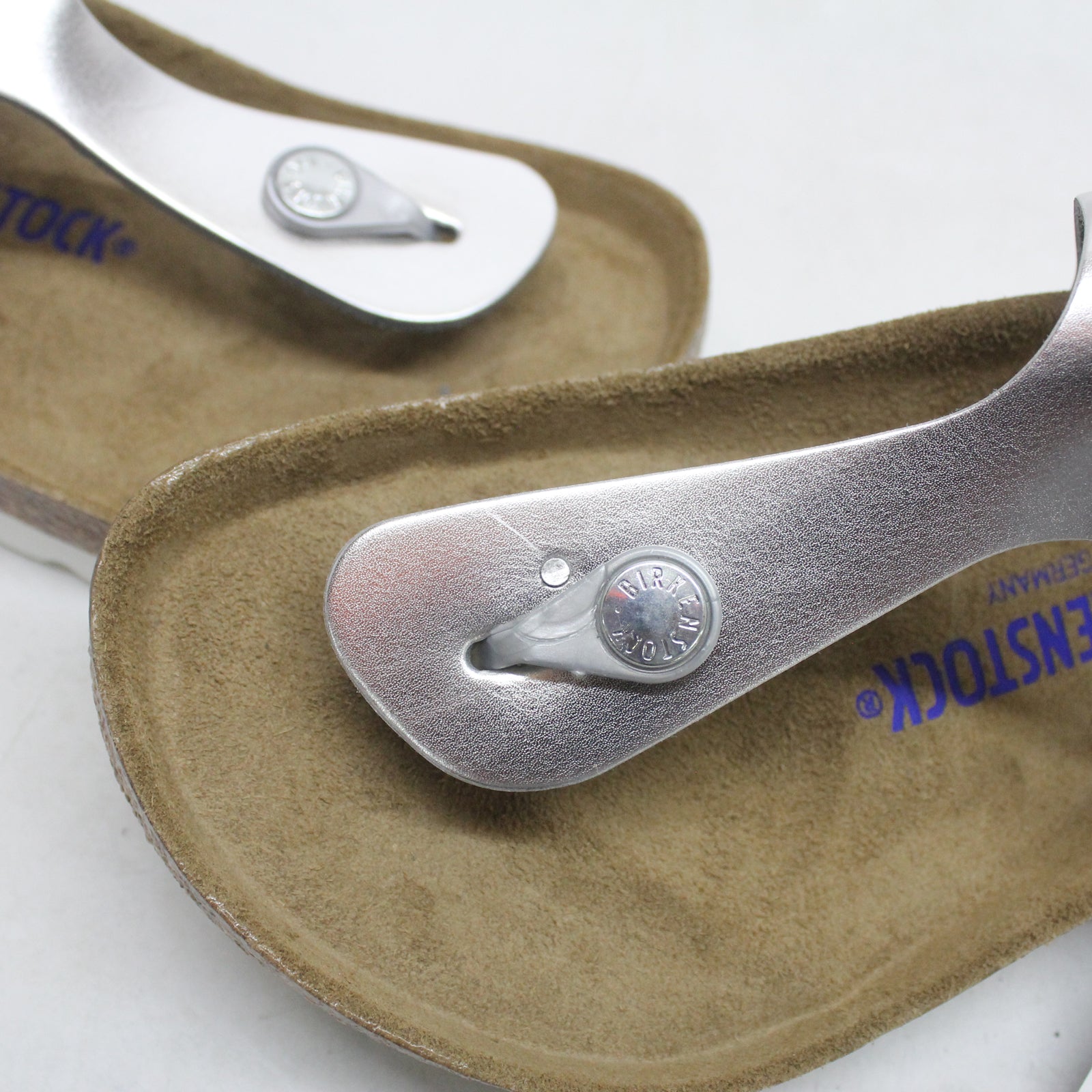 Birkenstock Gizeh BS Soft Footbed 1003674 Natural Leather Unisex Sandals - Silver - 37#color_silver