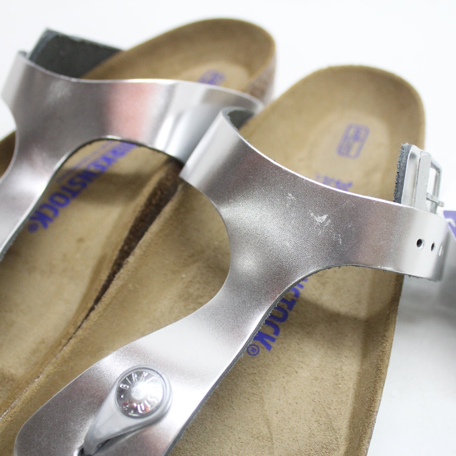 Birkenstock Gizeh BS Soft Footbed 1003674 Natural Leather Unisex Sandals - Silver - 38#color_silver