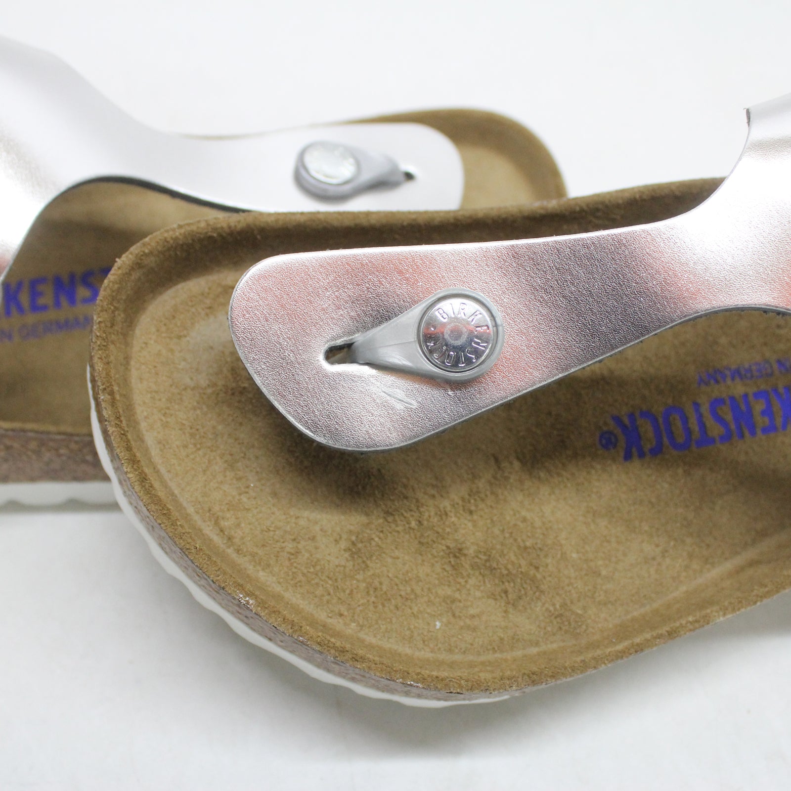 Birkenstock Gizeh BS Soft Footbed 1003674 Natural Leather Unisex Sandals - Silver - 38#color_silver