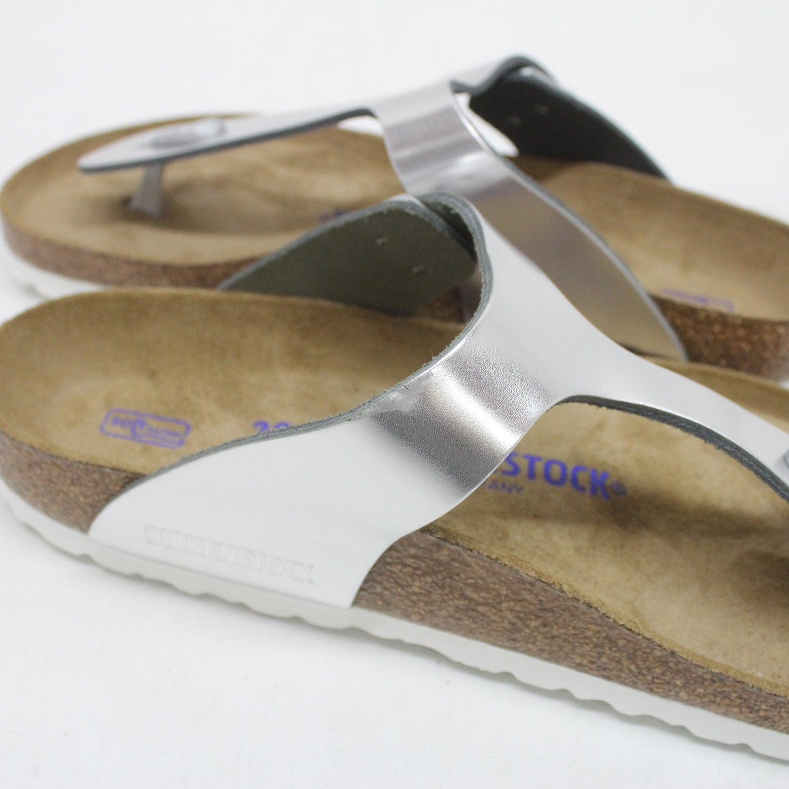 Birkenstock Gizeh BS Soft Footbed 1003674 Natural Leather Unisex Sandals - Silver - 39#color_silver