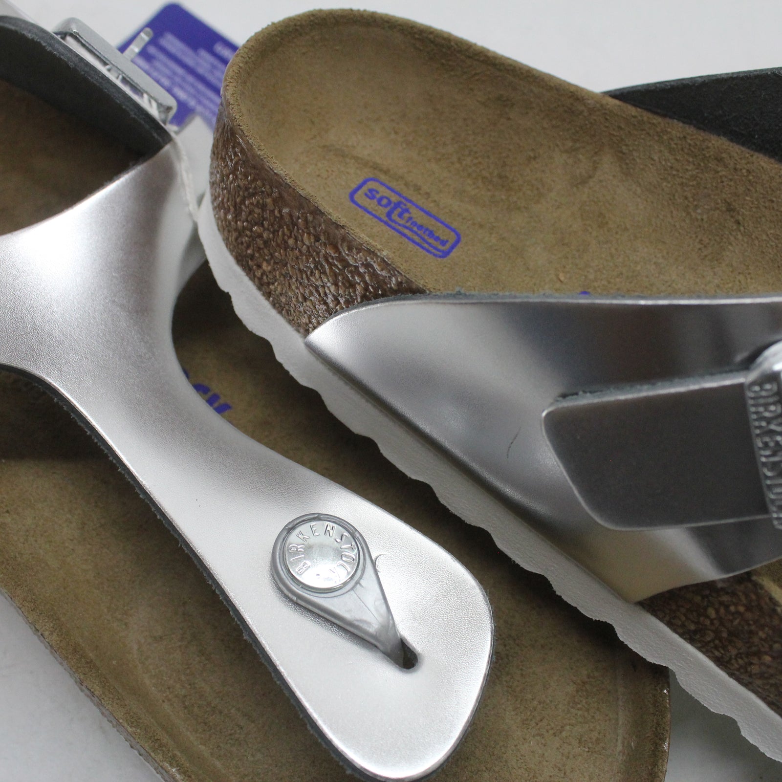 Birkenstock Gizeh BS Soft Footbed 1003674 Natural Leather Unisex Sandals - Silver - 41#color_silver