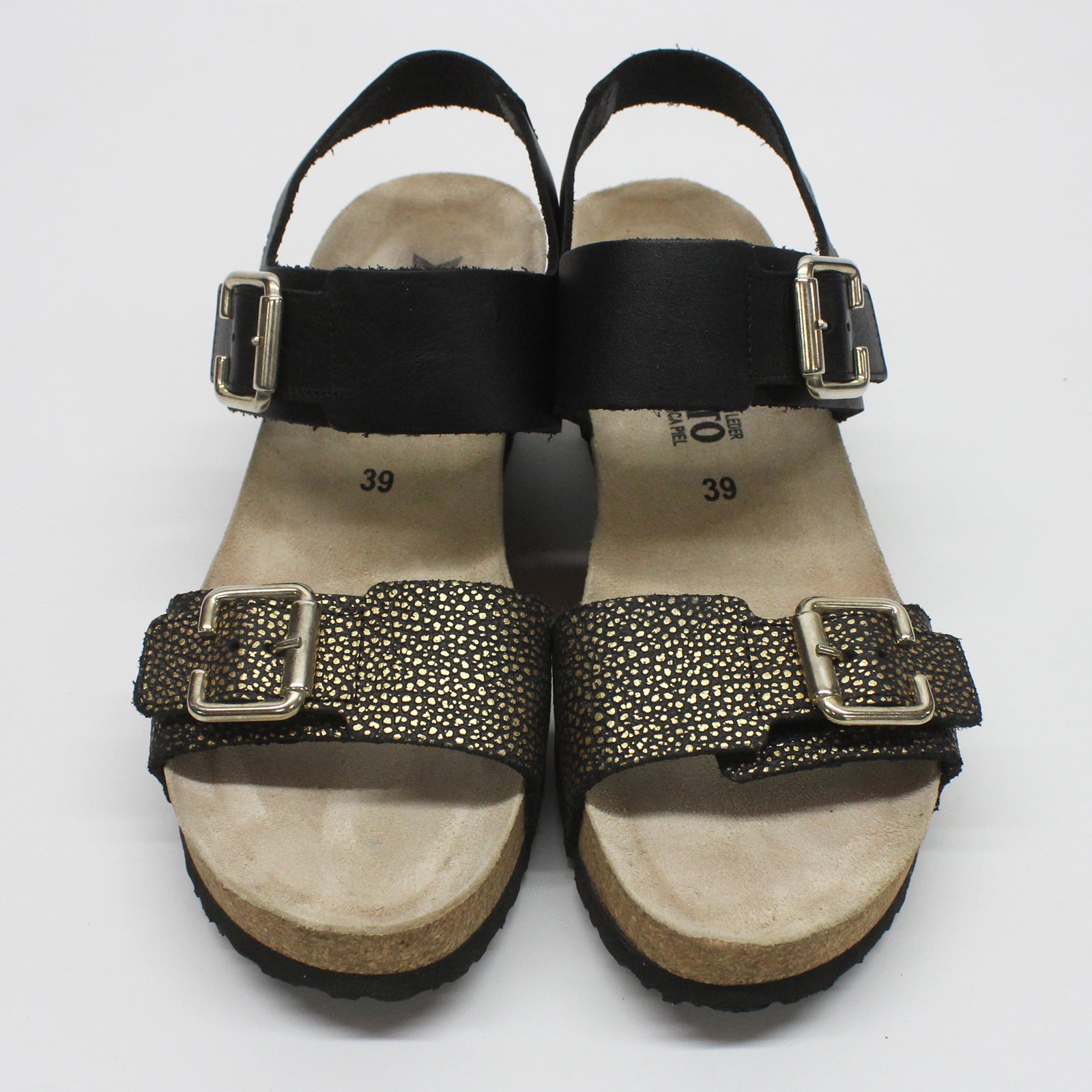 Mephisto Lissandra P5141920 Smooth Printed Leather Womens Sandals - Black - 39#color_black