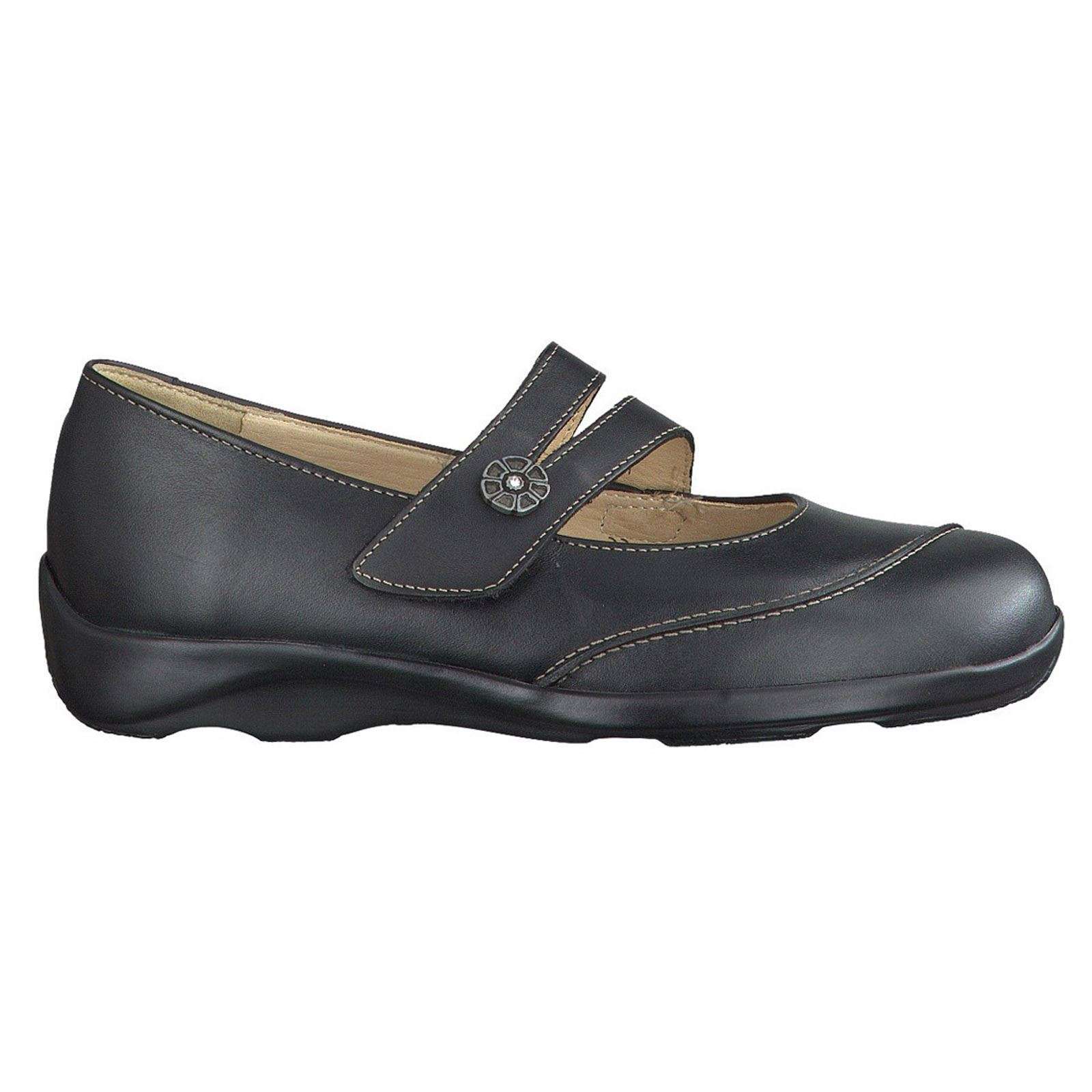 Finn Comfort Vivero Smooth Leather Women's Mary Jane Shoes#color_black