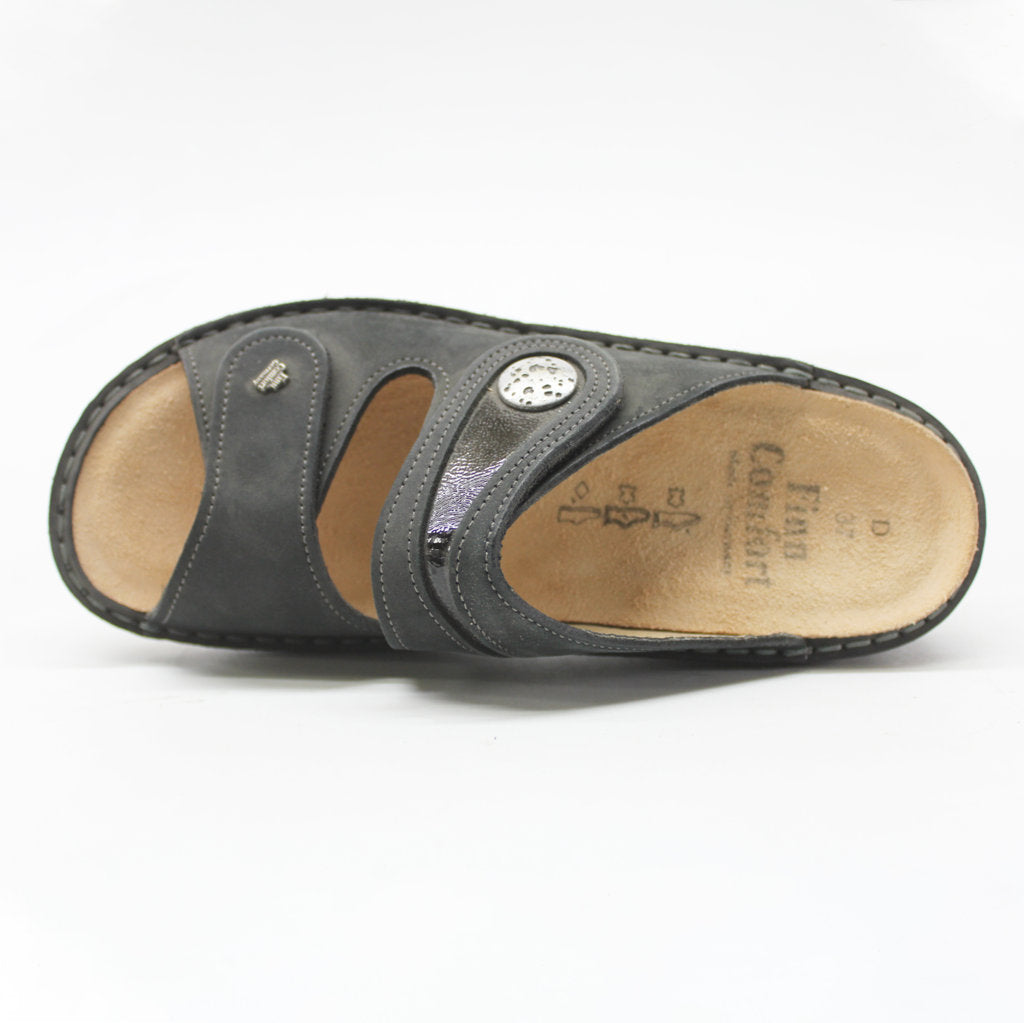 Finn Comfort Mira Buggy-Sandalen aus schwarzem Leder für Damen, Größe 40