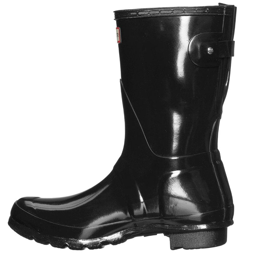 Hunter Original Back Adjustable Short Gloss Rubber Women's Short Wellington Boots#color_black