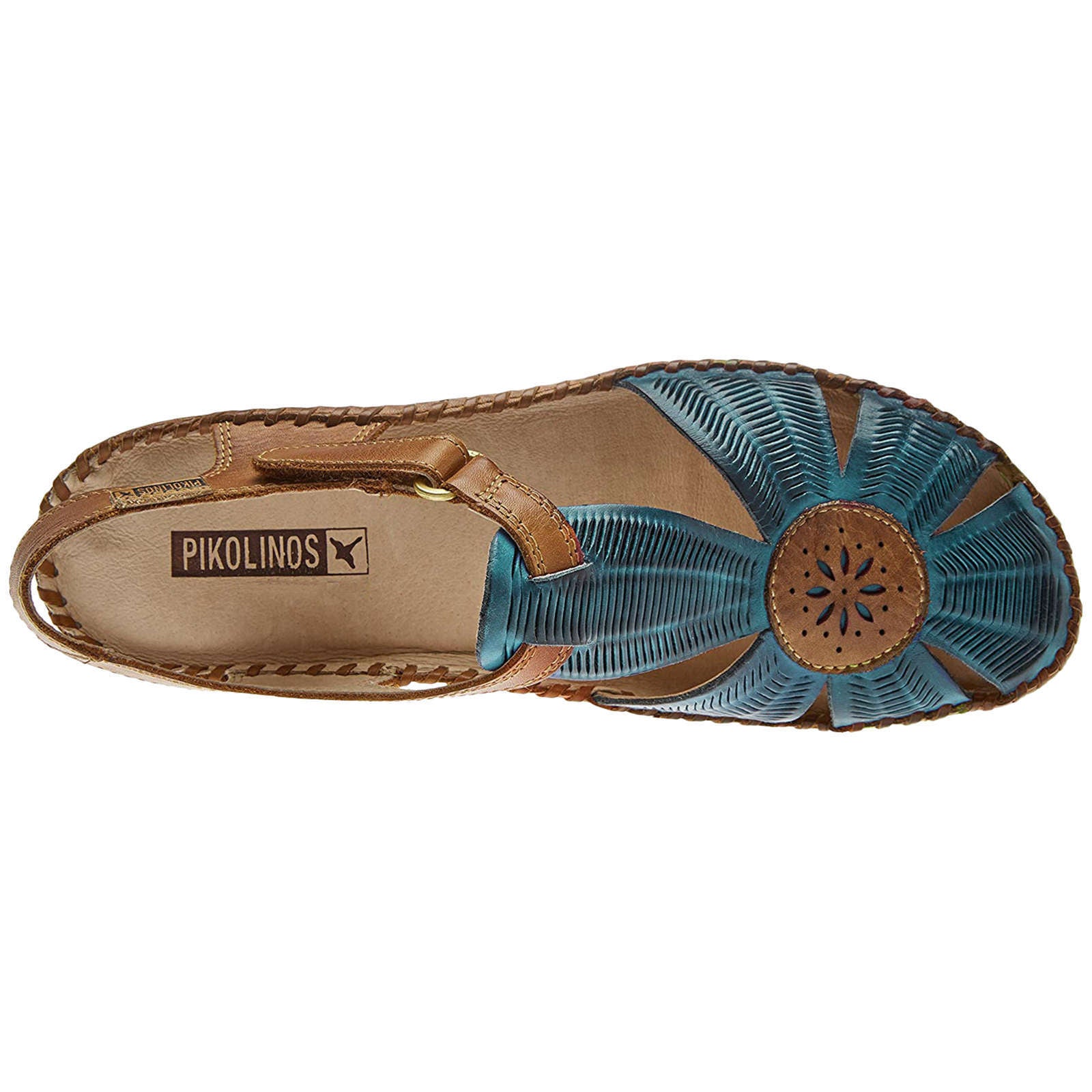 Pikolinos Puerto Vallarta 655-0575 Leather Womens Sandals#color_petrol brandy