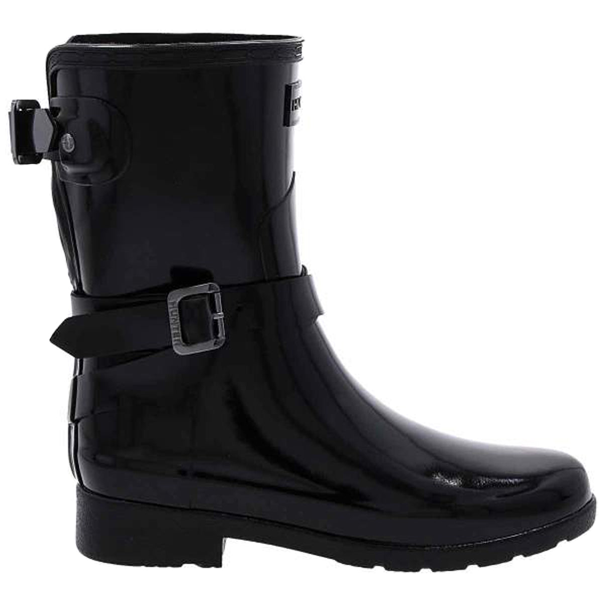 Hunter Refined Gloss Rubber Adjustable Women's Short Wellington Boots#color_black