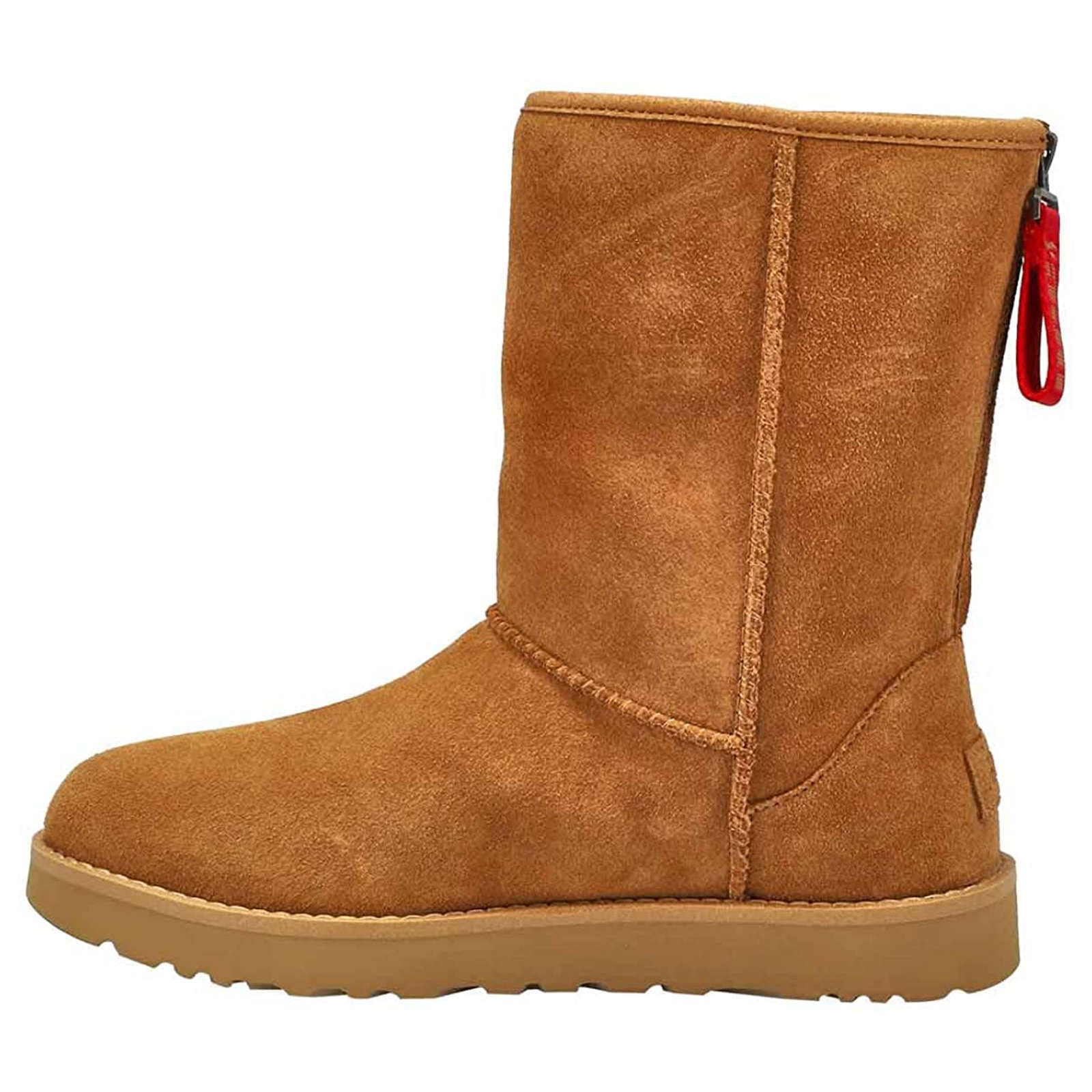 UGG Classic Short Logo Zip Suede Women's Winter Boots#color_chestnut