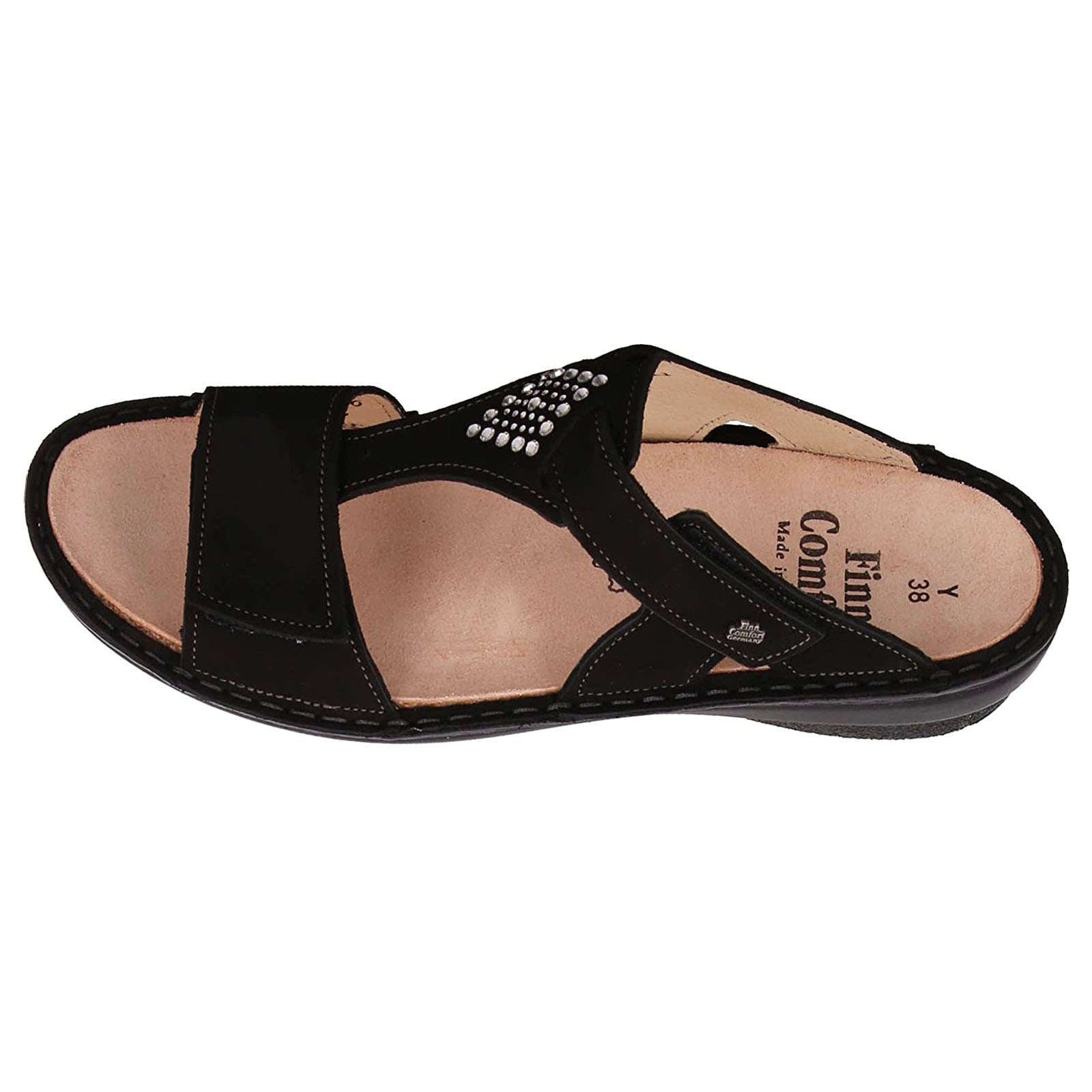 Finn Comfort Verin Nubuck Leather Women's Slip-On Sandals#color_black