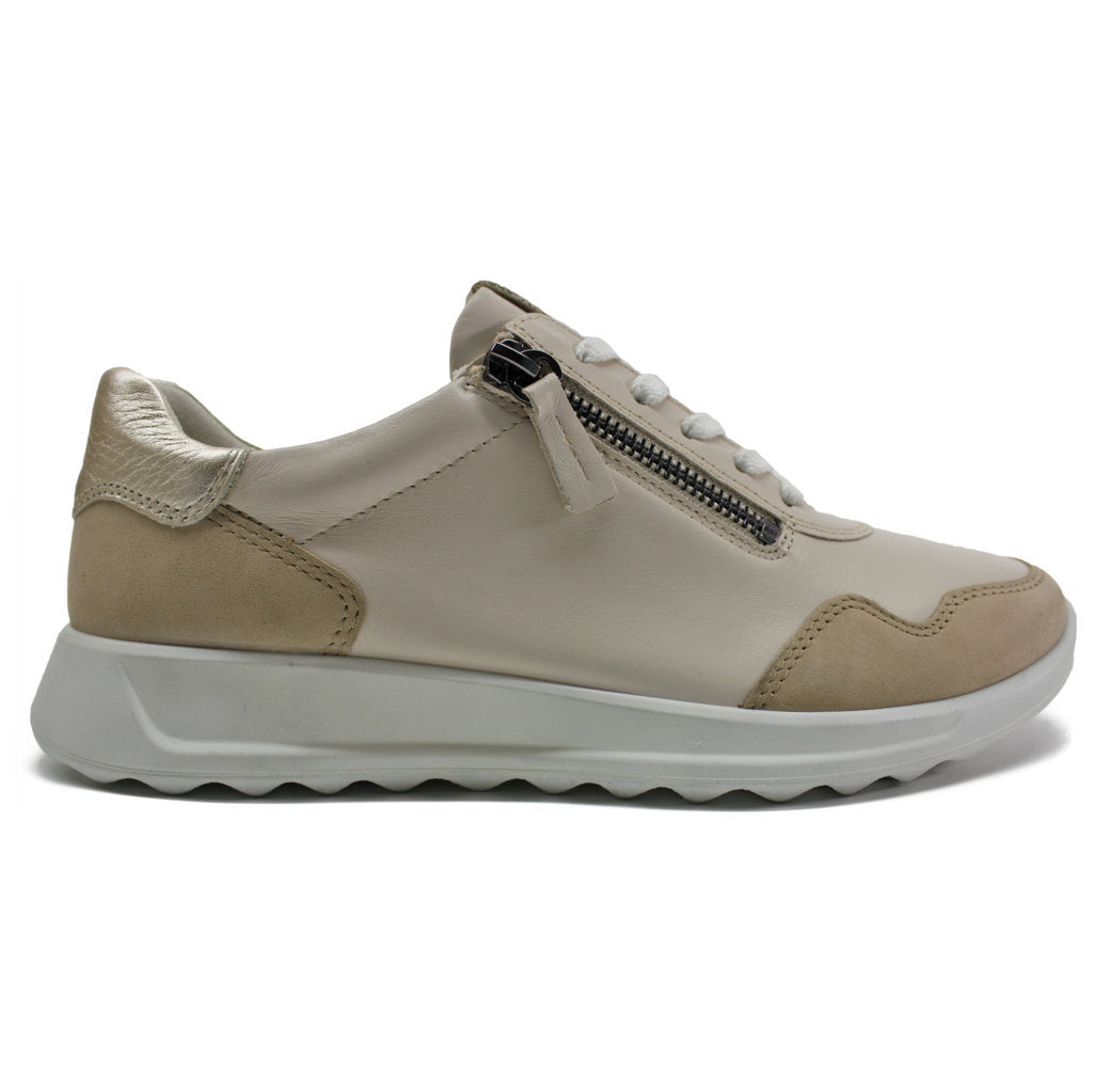 Ecco Flexure Runner 292453 Full Grain Leather Womens Trainers#color_beige limestone pure white gold