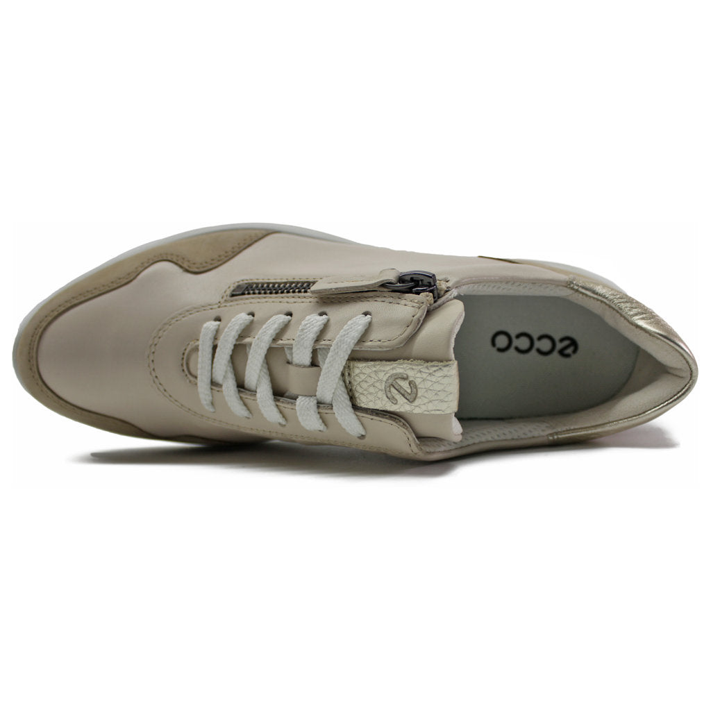 Ecco Flexure Runner 292453 Full Grain Leather Womens Trainers#color_beige limestone pure white gold