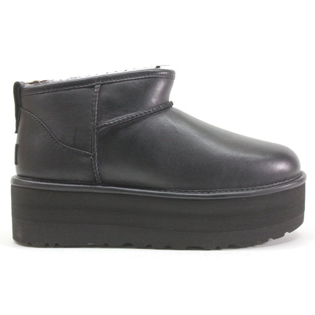 Ugg Classic Ultra Mini Platform Leather Womens Boots#color_black leather