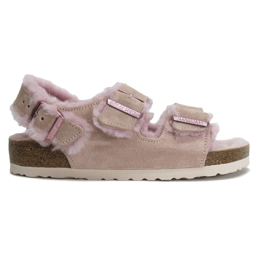 Birkenstock Milano Shearling Suede Leather Unisex Sandals#color_light rose