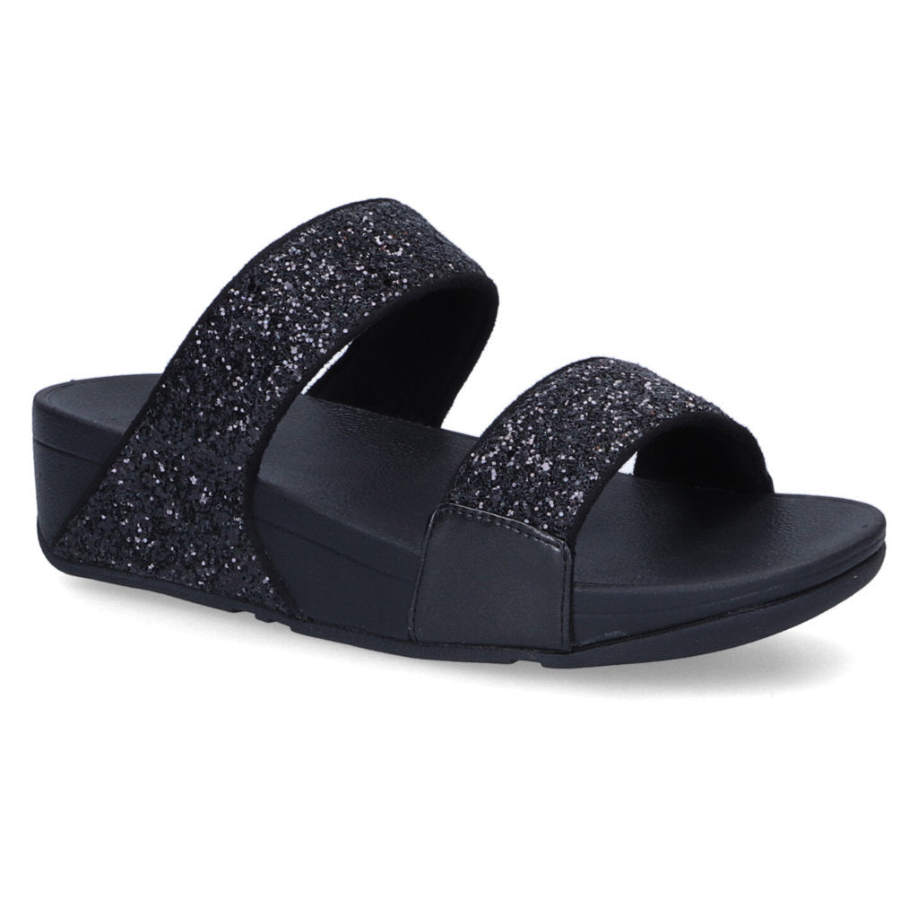 FitFlop Lulu Glitter Slides Synthetic Womens Sandals#color_black glitter